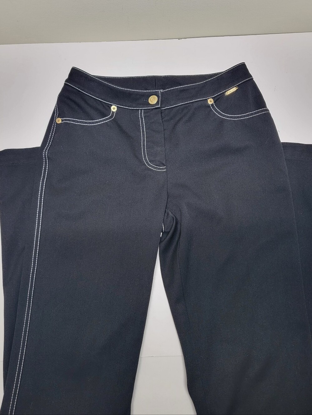 St. John Sport Black Jeans/Pants with White Topstitching - Picture 4 of 11